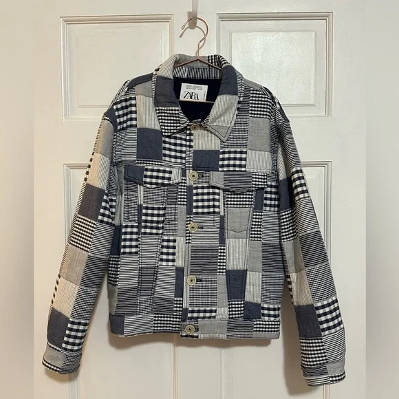 {Zara} QUILTED PLAID PATCHWORK JACKET kids Sz 13-14Yrs